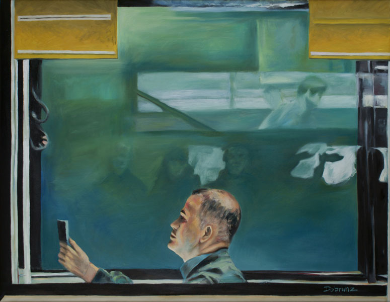 Grenzfall 2, oil on canvas, 140 x 180 cm, Mann am Schalter